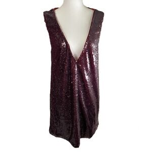 Tobi Sequin Mini Dress Sleeveless V-Neck Open‎ Back Party Cocktail Burgundy Med